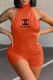 Orange Fashion Sexy Print Backless O Neck Rompers