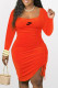 Orange Fashion Sexy Print Fold Square Collar One Step Skirt Dresses