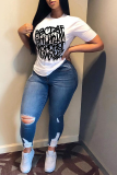 Red Fashion Street Print Patchwork Letter O Neck T-Shirts