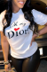White Casual basis Print Patchwork Letter O Neck T-Shirts