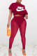 Red Fashion Street Print Patchwork O Neck Short Sleeve Two Pieces