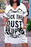 Rose Red Fashion Casual Print Patchwork V Neck Short Sleeve Dress