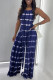 Blue Fashion Casual Print Bandage Asymmetrical O Neck Sleeveless Two Pieces