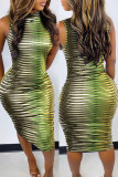 Red Fashion Casual Print Basic O Neck Sleeveless Dress