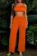 Tangerine Red Sexy Solid Patchwork Spaghetti Strap Two Pieces