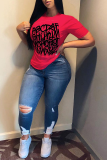 Red Fashion Street Print Patchwork Letter O Neck T-Shirts