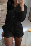 White Fashion Casual Solid Patchwork Turndown Collar Regular Romper