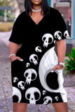 Apricot Fashion Casual Print Patchwork V Neck Short Sleeve Dress