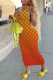 Red Fashion Street Print Letter V Neck One Step Skirt Dresses