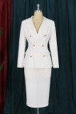 White Fashion Casual Solid Slit Turndown Collar Long Sleeve Two Pieces
