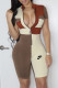 Brown Fashion Street Print Patchwork O Neck Rompers