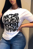 Red Fashion Street Print Patchwork Letter O Neck T-Shirts