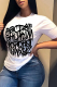 White Fashion Street Print Patchwork Letter O Neck T-Shirts