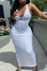 White Fashion Sexy Print Patchwork V Neck One Step Skirt Dresses
