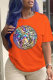 Orange Fashion Street Print Patchwork O Neck T-Shirts