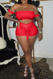 Red Sexy Solid Split Joint Off the Shoulder Short Sleeve Two Pieces