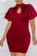 Burgundy Casual Solid Patchwork O Neck One Step Skirt Dresses