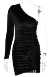 Blue Sexy Solid Patchwork One Shoulder Pencil Skirt Dresses