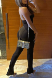 Black Sexy Solid Patchwork Strapless Skinny Jumpsuits