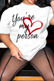 White Fashion Daily Print Patchwork Letter O Neck T-Shirts