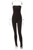 Black Sexy Solid Patchwork Strapless Skinny Jumpsuits