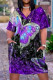 Purple Sexy Print Patchwork V Neck Straight Dresses