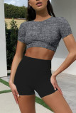 Pink Casual Sportswear Solid Patchwork O Neck Short Sleeve Two Pieces