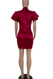 Champagne Casual Solid Patchwork O Neck One Step Skirt Dresses