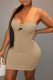 Khaki Fashion Sexy Print Patchwork Spaghetti Strap One Step Skirt Dresses