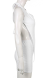 White Sexy Solid Patchwork Halter Sleeveless Two Pieces