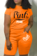 Tangerine Red Casual Print Patchwork O Neck Short Sleeve Two Pieces