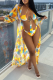 Yellow Vacation Print Hollowed Out Swimwears