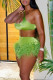 Green Sexy Solid Patchwork Feathers U Neck Two Pieces