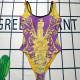 Purple Fashion Sexy Print Backless Swimwears