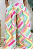Stripe Casual Print Patchwork Straight Wide Leg Full Print Bottoms
