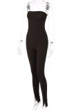 Black Sexy Solid Patchwork Strapless Skinny Jumpsuits