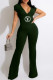 Army Green Fashion Sexy Print Letter V Neck Jumpsuits