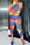 Colour Casual Print Patchwork Half A Turtleneck Skinny Jumpsuits