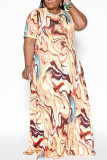 Grey Casual Print Split Joint O Neck Straight Plus Size Dresses