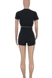 Pink Casual Sportswear Solid Patchwork O Neck Short Sleeve Two Pieces