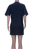 Black Casual Street Print Ripped Patchwork V Neck T-Shirts