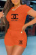 Orange Fashion Casual Print Letter O Neck Short Sleeve Two Pieces