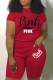 Red Casual Print Patchwork O Neck Short Sleeve Two Pieces