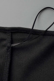 Black Fashion Sexy Print Patchwork Backless Strapless Tops