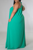Green Casual Solid Bandage Split Joint Oblique Collar Straight Plus Size Dresses