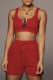 Red Fashion Casual Print Letter U Neck Sleeveless Two Pieces