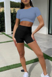 Pink Casual Sportswear Solid Patchwork O Neck Short Sleeve Two Pieces