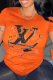 Orange Fashion Casual Print Patchwork Letter O Neck T-Shirts