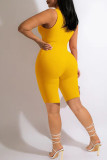 Yellow Casual Solid Embroidered Patchwork Half A Turtleneck Skinny Rompers