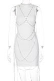 White Sexy Solid Patchwork Half A Turtleneck Pencil Skirt Dresses